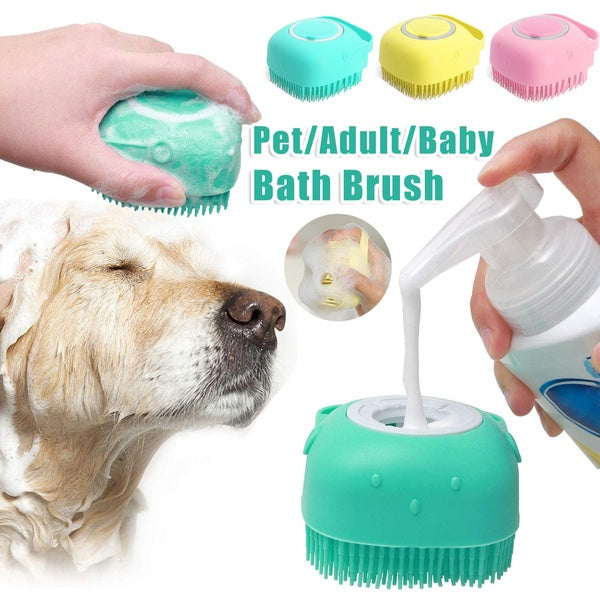 Silicone Pet Bath Brush — Massage Glove with Shampoo Dispenser — PuraVeil