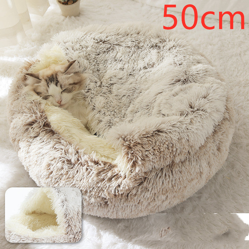Round 2-in-1 Plush Pet Bed — Nest or Flat Mat