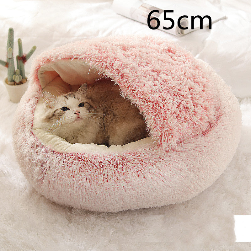 Round 2-in-1 Plush Pet Bed — Nest or Flat Mat — PuraVeil