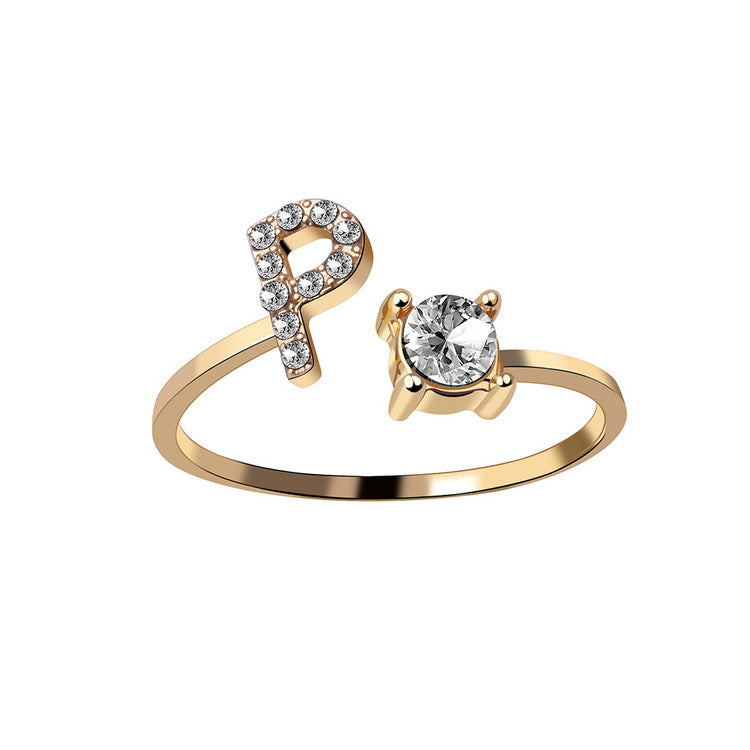 Personalized Adjustable Initial Letter Ring — A-Z Alphabet