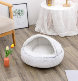 Round 2-in-1 Plush Pet Bed — Nest or Flat Mat — PuraVeil