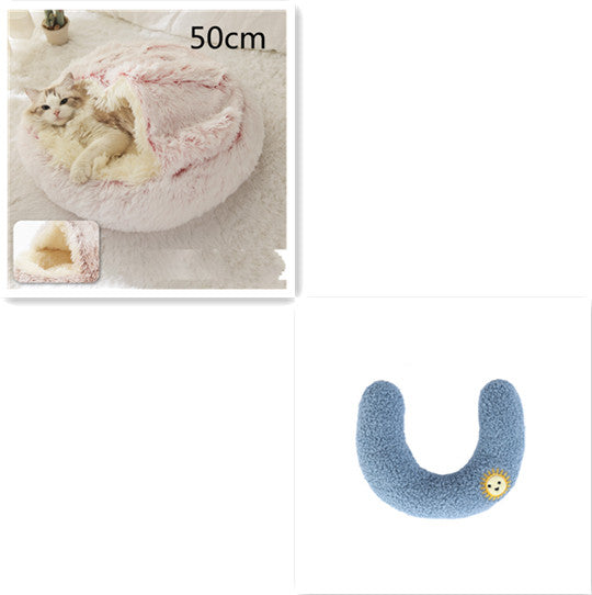 Round 2-in-1 Plush Pet Bed — Nest or Flat Mat