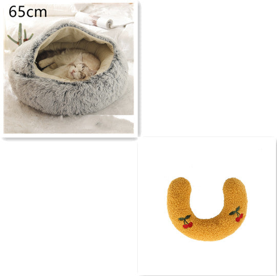 Round 2-in-1 Plush Pet Bed — Nest or Flat Mat