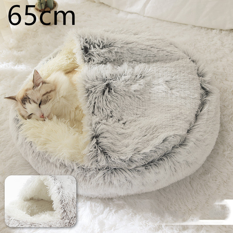 Round 2-in-1 Plush Pet Bed — Nest or Flat Mat