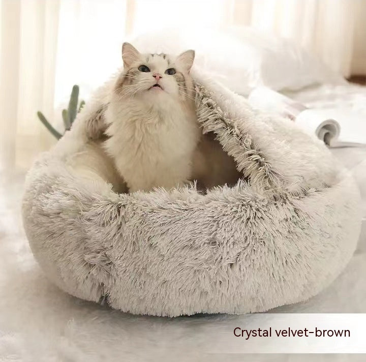 Round 2-in-1 Plush Pet Bed — Nest or Flat Mat
