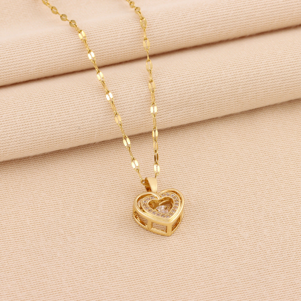 Double-Layer Love Heart Necklace with Rhinestone Pendant — PuraVeil