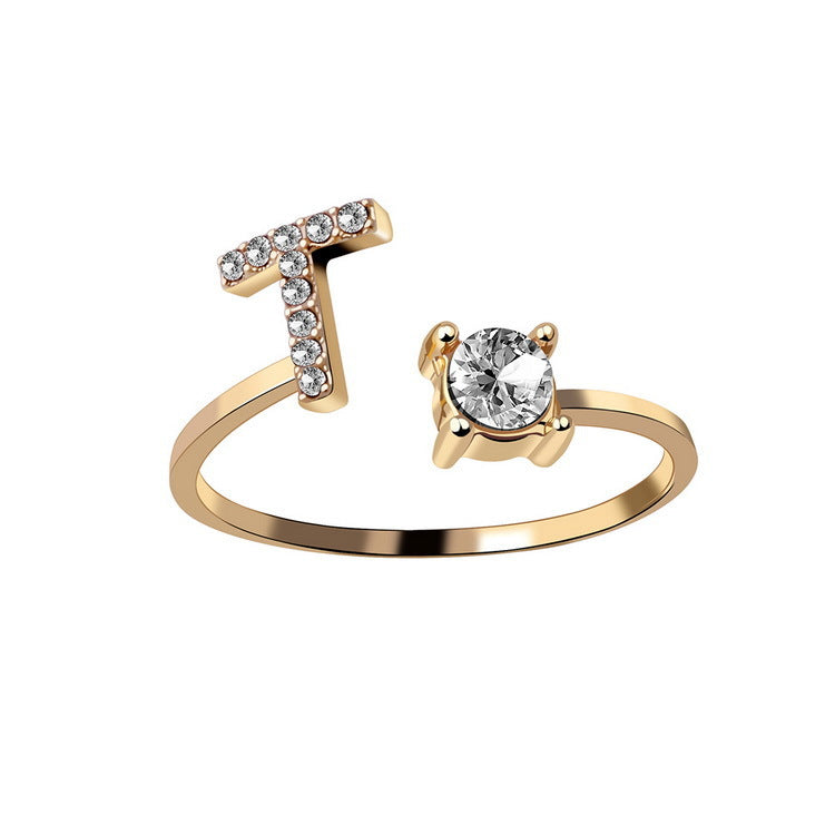 Personalized Adjustable Initial Letter Ring — A-Z Alphabet