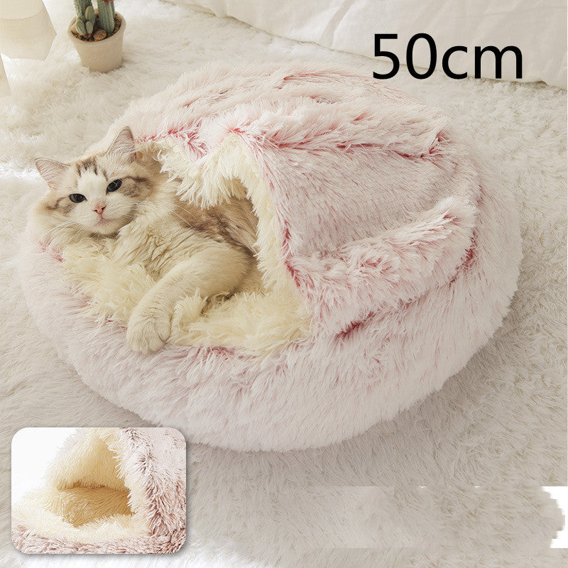 Round 2-in-1 Plush Pet Bed — Nest or Flat Mat