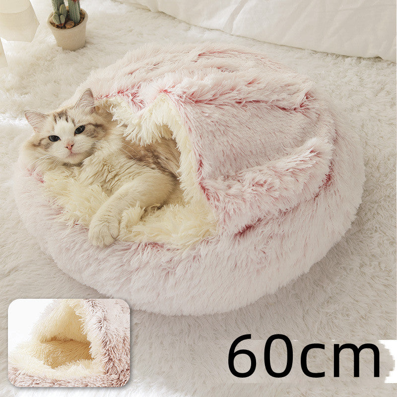 Round 2-in-1 Plush Pet Bed — Nest or Flat Mat