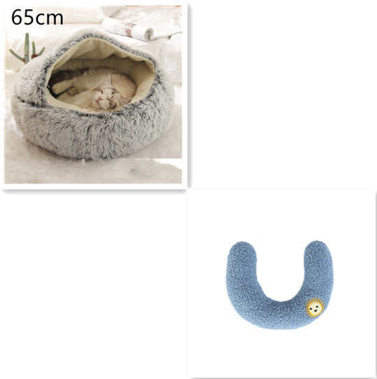 Round 2-in-1 Plush Pet Bed — Nest or Flat Mat