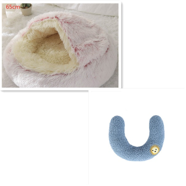 Round 2-in-1 Plush Pet Bed — Nest or Flat Mat