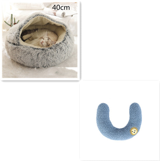Round 2-in-1 Plush Pet Bed — Nest or Flat Mat