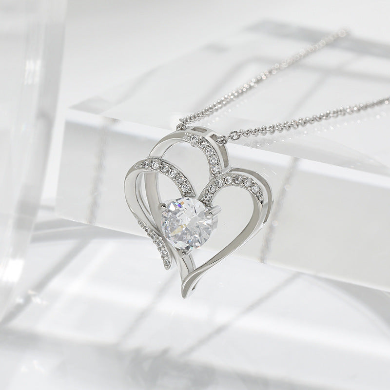 Double-Layer Love Heart Necklace with Rhinestone Pendant — PuraVeil