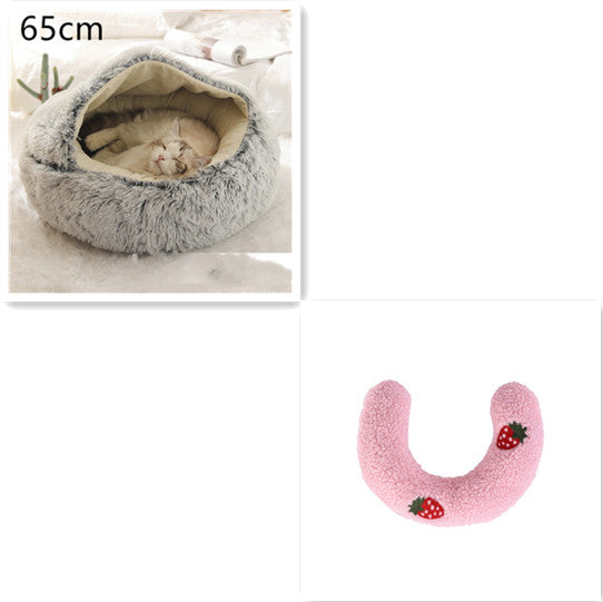 Round 2-in-1 Plush Pet Bed — Nest or Flat Mat