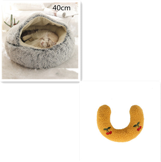 Round 2-in-1 Plush Pet Bed — Nest or Flat Mat