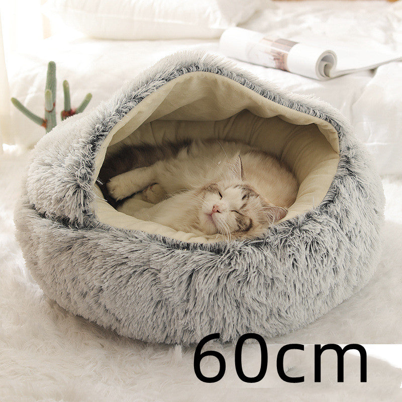 Round 2-in-1 Plush Pet Bed — Nest or Flat Mat