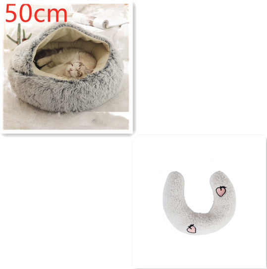 Round 2-in-1 Plush Pet Bed — Nest or Flat Mat