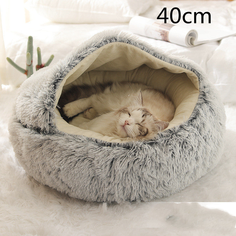 Round 2-in-1 Plush Pet Bed — Nest or Flat Mat
