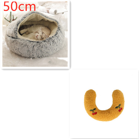 Round 2-in-1 Plush Pet Bed — Nest or Flat Mat