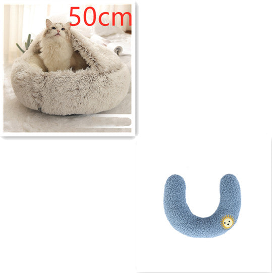 Round 2-in-1 Plush Pet Bed — Nest or Flat Mat