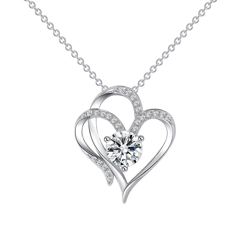 Double-Layer Love Heart Necklace with Rhinestone Pendant — PuraVeil