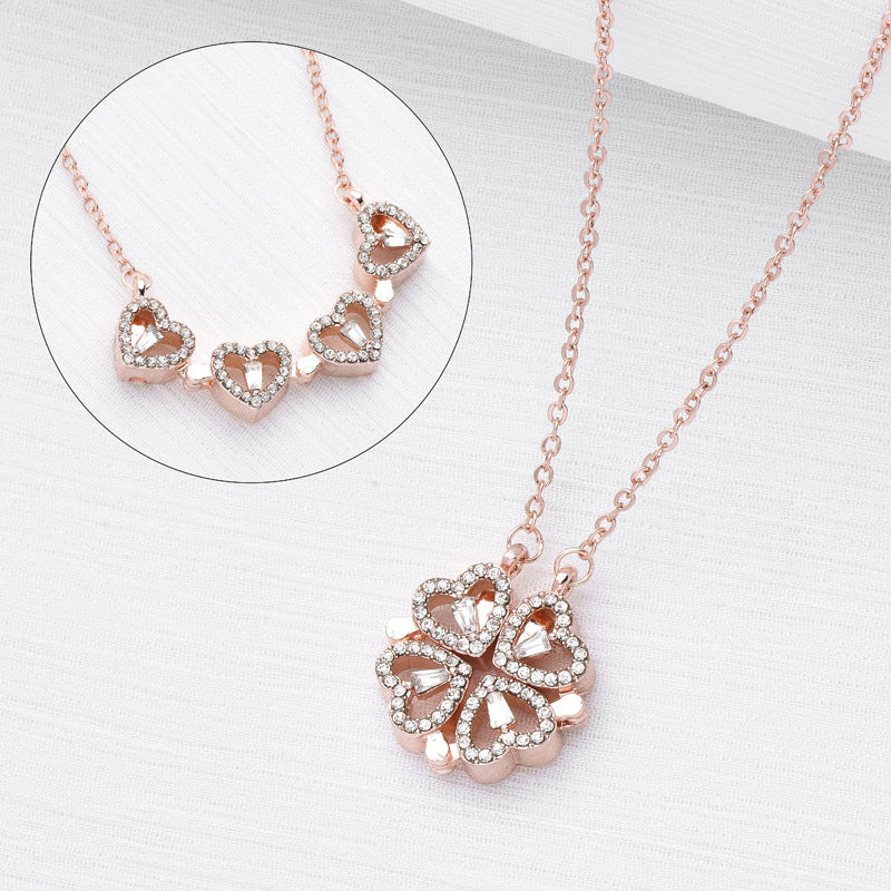 Magnetic Four-Leaf Clover Heart Locket Necklace — PuraVeil