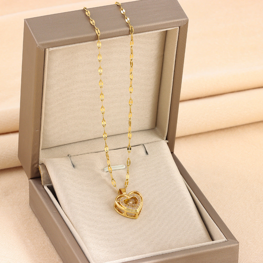 Double-Layer Love Heart Necklace with Rhinestone Pendant — PuraVeil