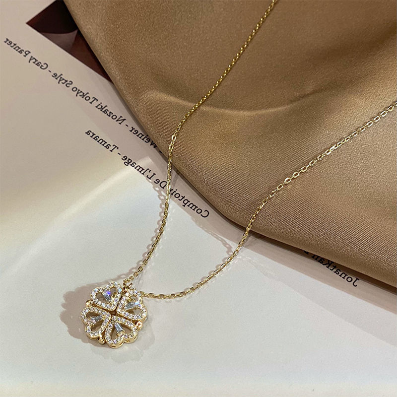 Magnetic Four-Leaf Clover Heart Locket Necklace — PuraVeil