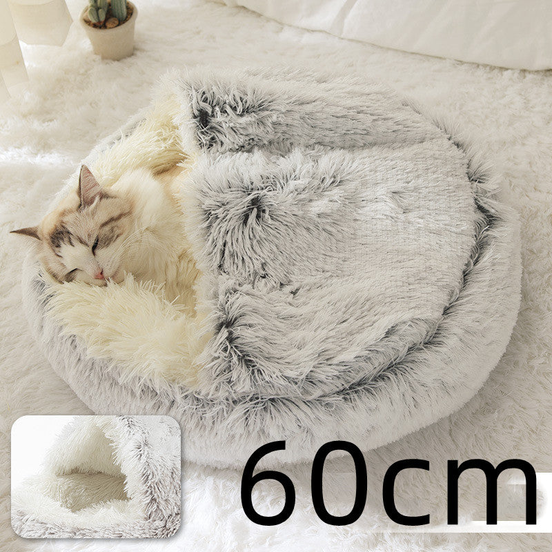 Round 2-in-1 Plush Pet Bed — Nest or Flat Mat