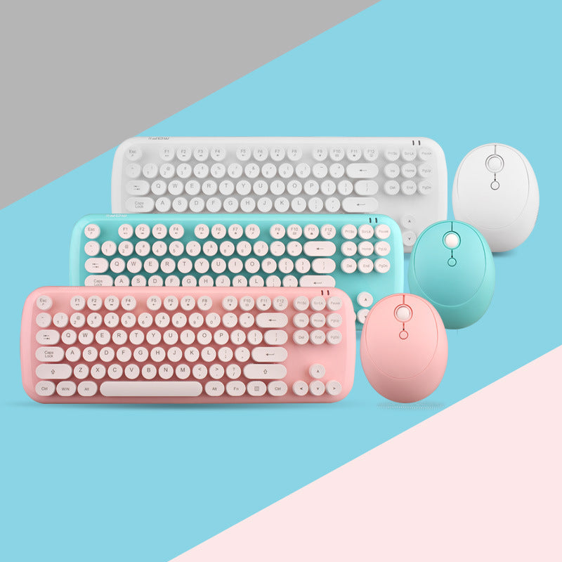 Wireless Retro Keyboard & Mouse Combo — Pastel Aesthetic — PuraVeil