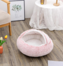 Round 2-in-1 Plush Pet Bed — Nest or Flat Mat