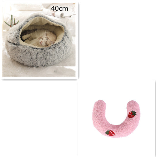 Round 2-in-1 Plush Pet Bed — Nest or Flat Mat
