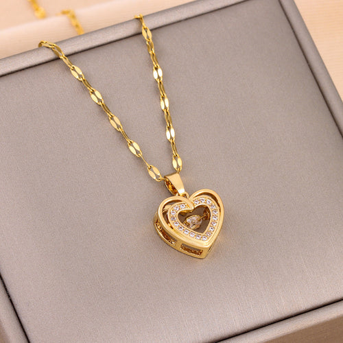 Double-Layer Love Heart Necklace with Rhinestone Pendant — PuraVeil