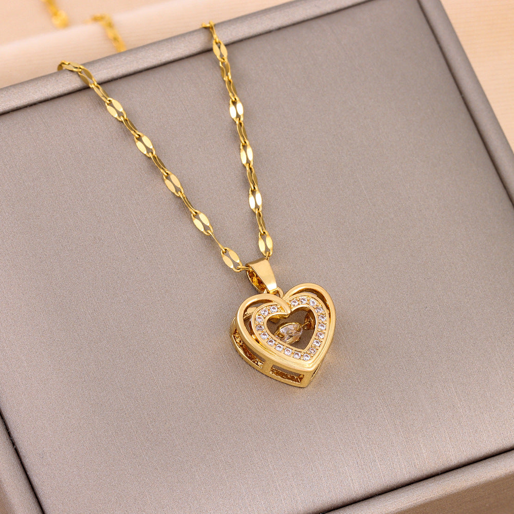 Double-Layer Love Heart Necklace with Rhinestone Pendant — PuraVeil