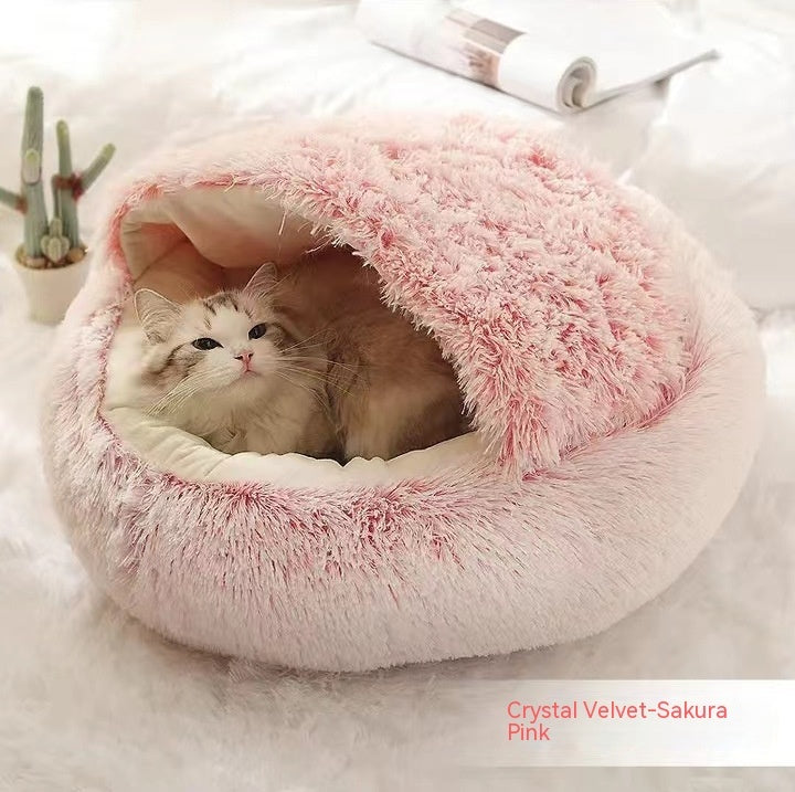 Round 2-in-1 Plush Pet Bed — Nest or Flat Mat — PuraVeil