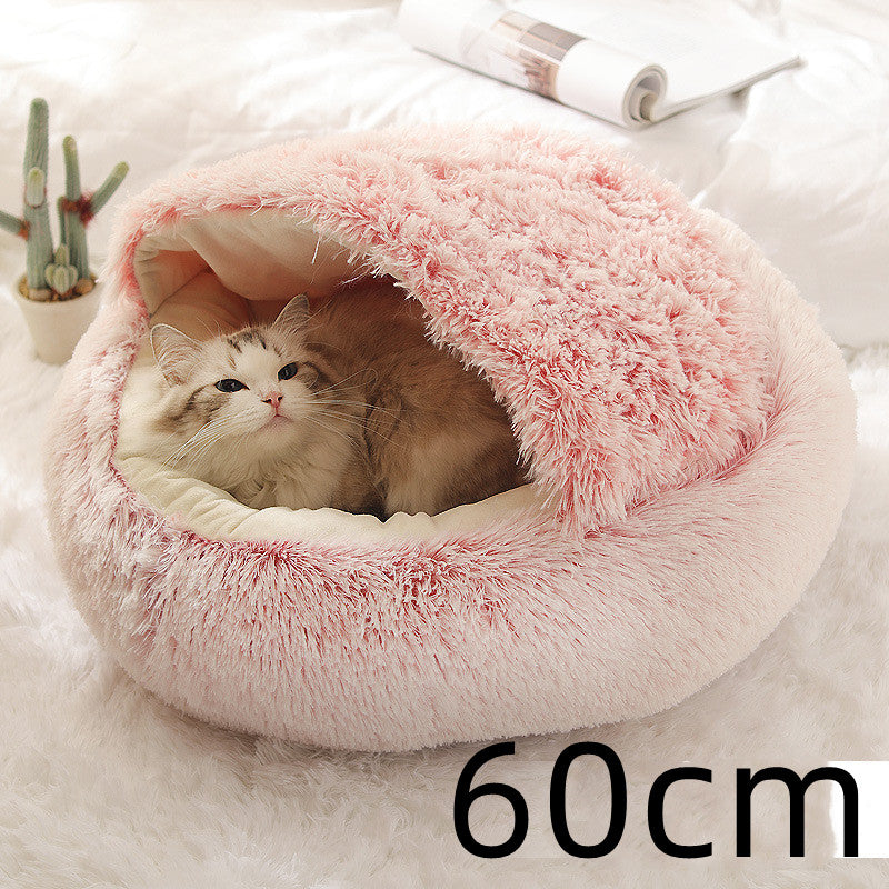 Round 2-in-1 Plush Pet Bed — Nest or Flat Mat
