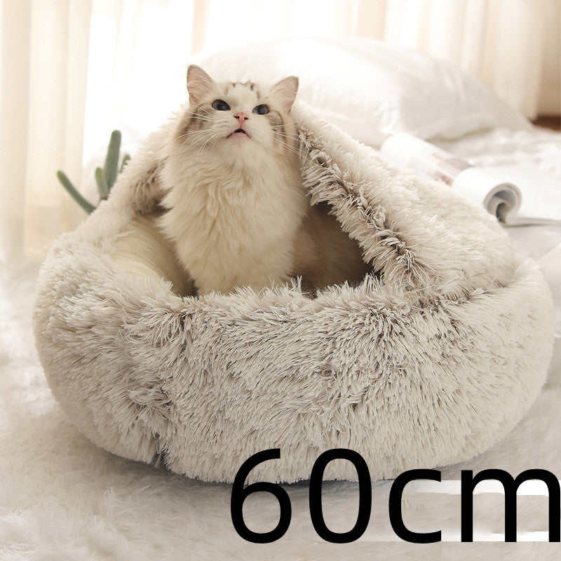 Round 2-in-1 Plush Pet Bed — Nest or Flat Mat — PuraVeil