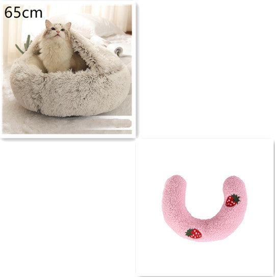 Round 2-in-1 Plush Pet Bed — Nest or Flat Mat
