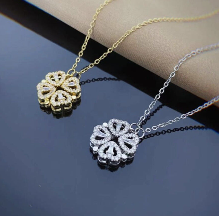 Magnetic Four-Leaf Clover Heart Locket Necklace — PuraVeil
