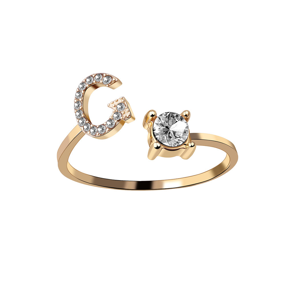 Personalized Adjustable Initial Letter Ring — A-Z Alphabet