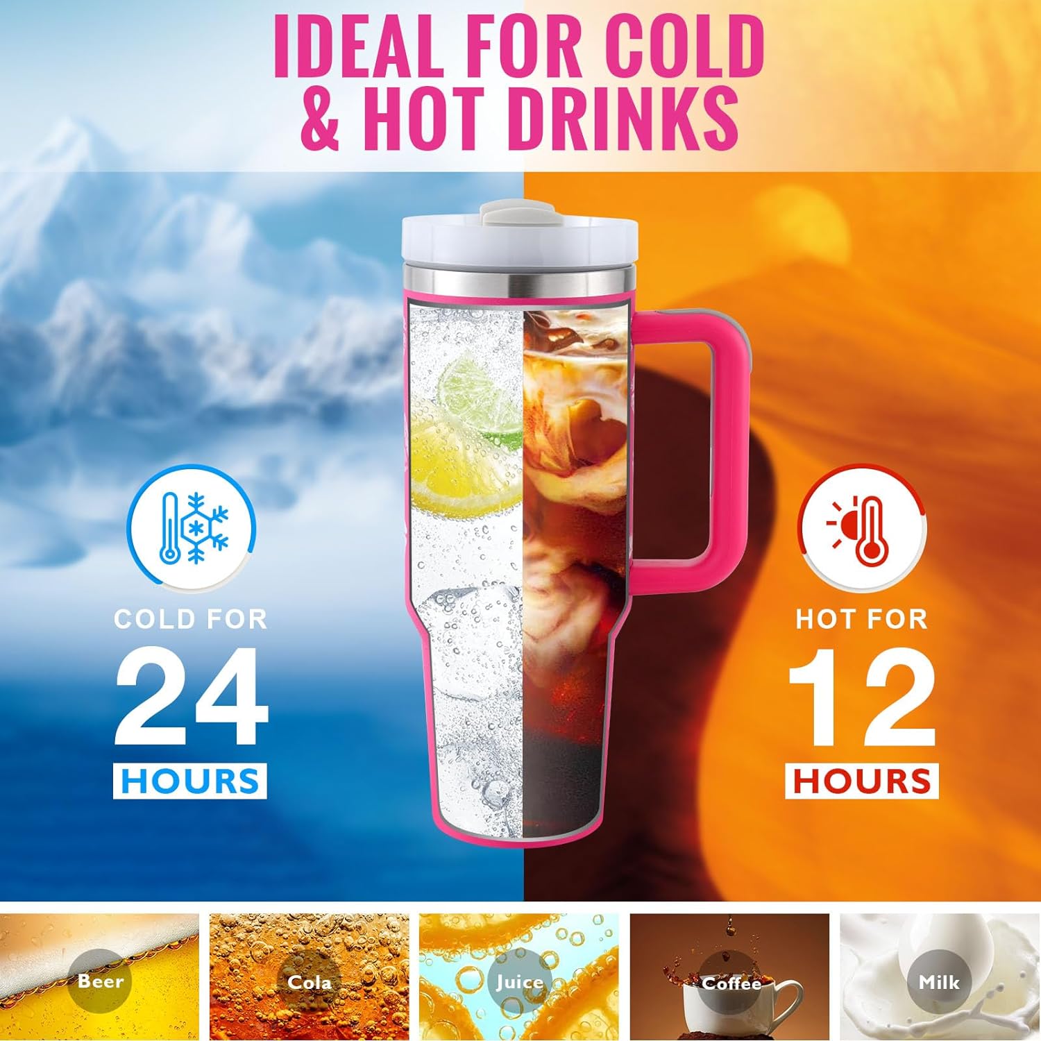 40 oz Insulated Tumbler with Handle & Straw — Vacuum Sealed — PuraVeil