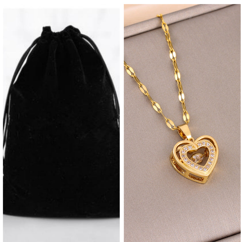Double-Layer Love Heart Necklace with Rhinestone Pendant — PuraVeil
