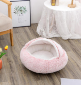 Round 2-in-1 Plush Pet Bed — Nest or Flat Mat