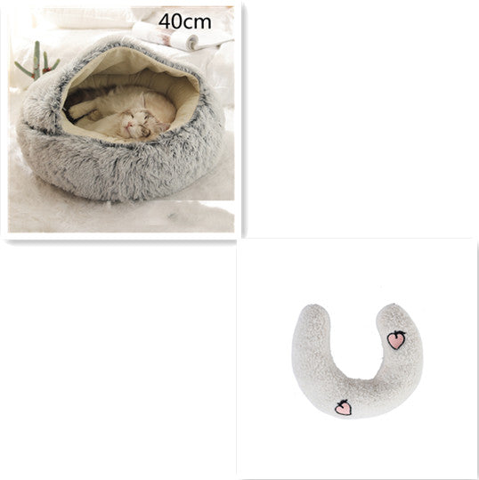Round 2-in-1 Plush Pet Bed — Nest or Flat Mat