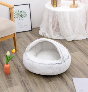 Round 2-in-1 Plush Pet Bed — Nest or Flat Mat