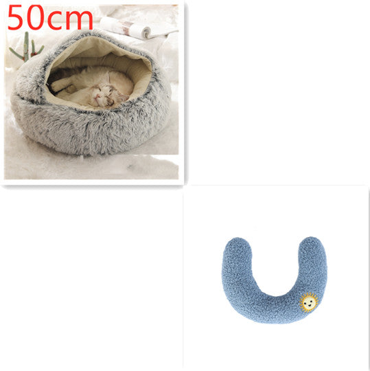 Round 2-in-1 Plush Pet Bed — Nest or Flat Mat