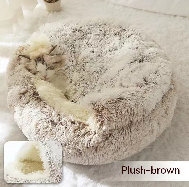 Round 2-in-1 Plush Pet Bed — Nest or Flat Mat — PuraVeil