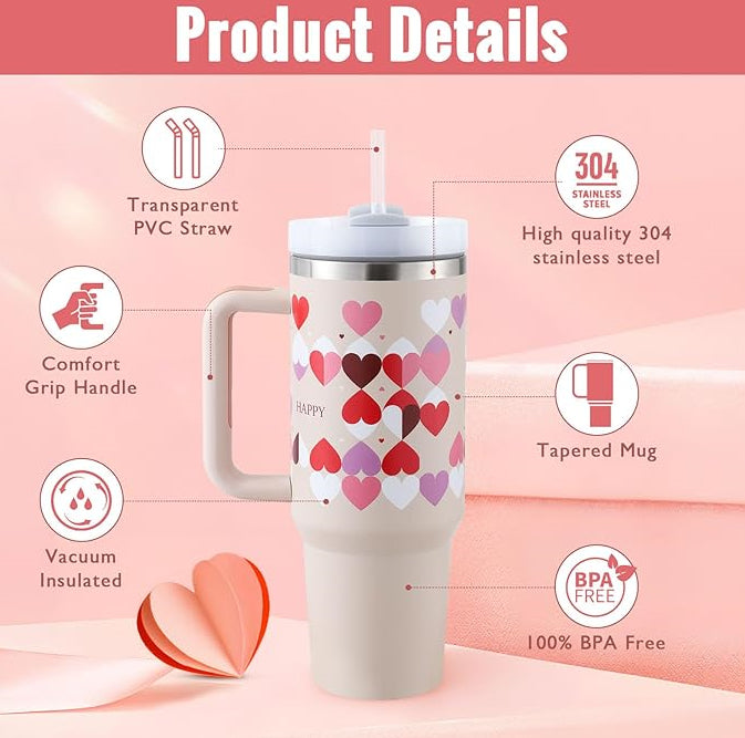 40 oz Insulated Tumbler with Handle & Straw — Vacuum Sealed — PuraVeil