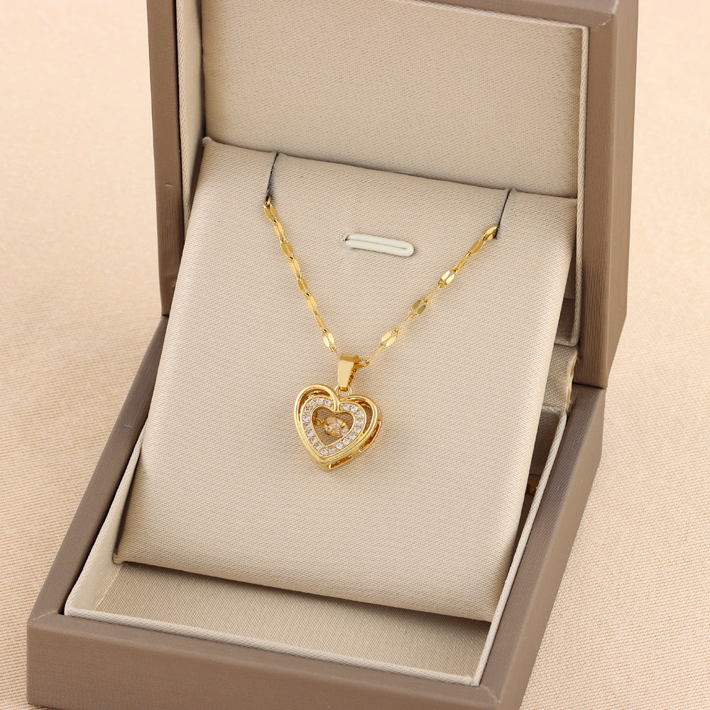 Double-Layer Love Heart Necklace with Rhinestone Pendant — PuraVeil