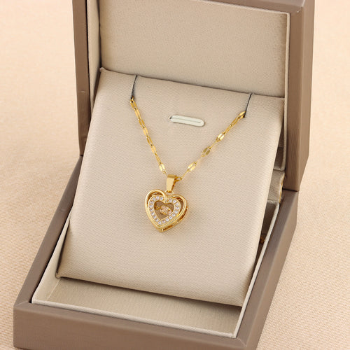 Double-Layer Love Heart Necklace with Rhinestone Pendant — PuraVeil
